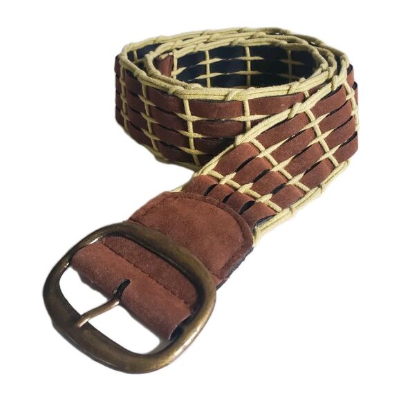 Woven BR Suede Hippie Belt Adjustable Basket Weave Women S/M Retro 42" WO Buckle - Picture 4 of 10